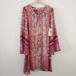 One World BOHO flowy long sleeve dress size